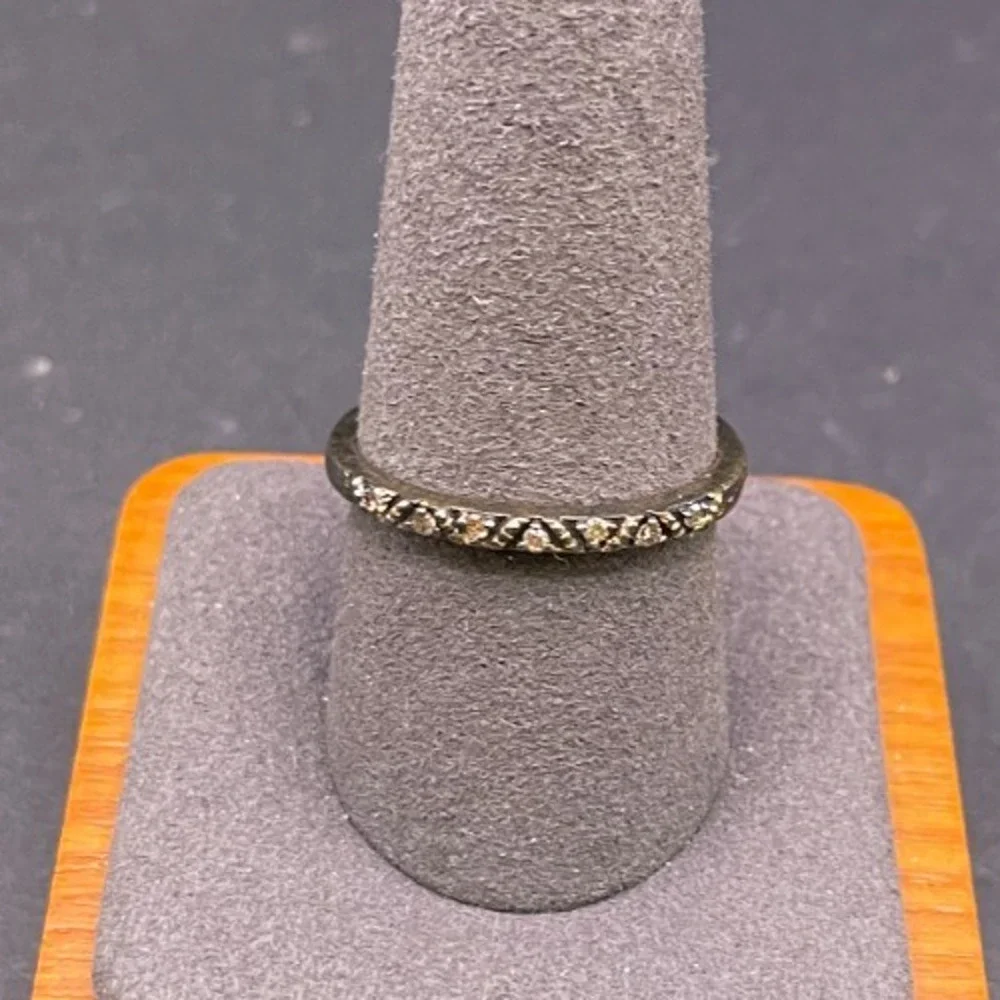 Vintage Minimalist 925 Sterling Silver Diamond Half-Eternity Band Ring Sz 10